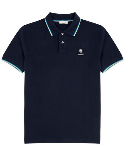 Sandbanks Stripe-Trimmed Logo Piqué Cotton Polo Shirt - Blue