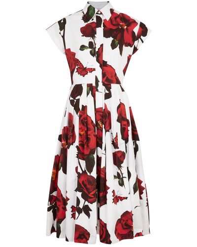 Alexander McQueen Floral-print Cotton Midi Dress - Red