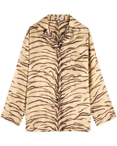 Stella McCartney Tiger-Print Silk-Satin Shirt - Natural