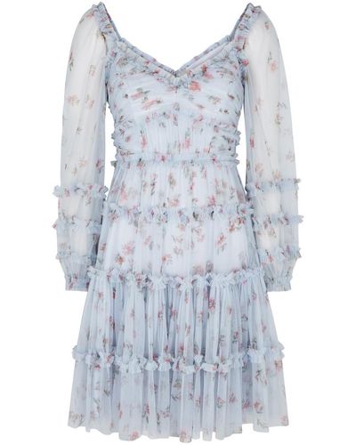 Needle & Thread Scatter Ditsy Floral-print Tulle Dress - Blue
