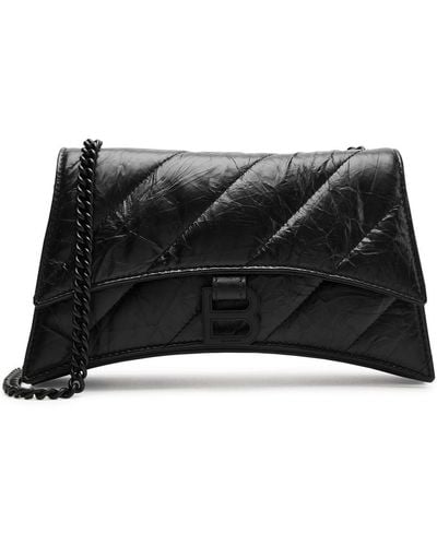 Balenciaga Crush Quilted Leather Wallet-on-chain - Black