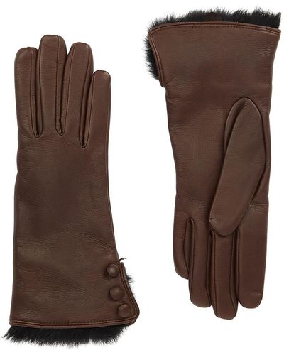 Dents Sophie Brown Fur-trimmed Leather Gloves