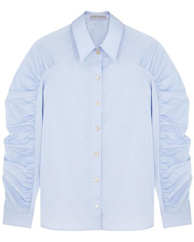 Palmer//Harding Fleeting Ruched Cotton-Blend Shirt - Blue