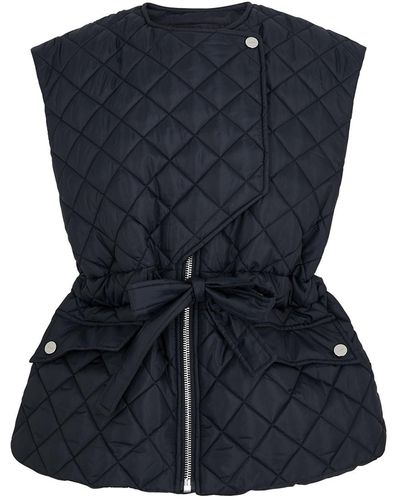 Ganni Navy Quilted Shell Gilet - Blue