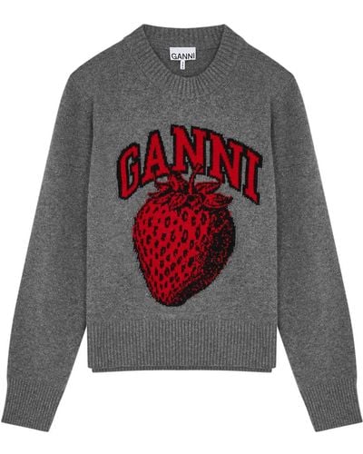 Ganni Signature Strawberry Sweater - Gray