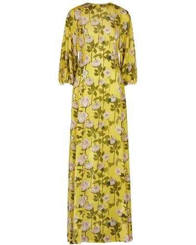 BERNADETTE Roxette Rose-print Velvet Maxi Dress - Yellow
