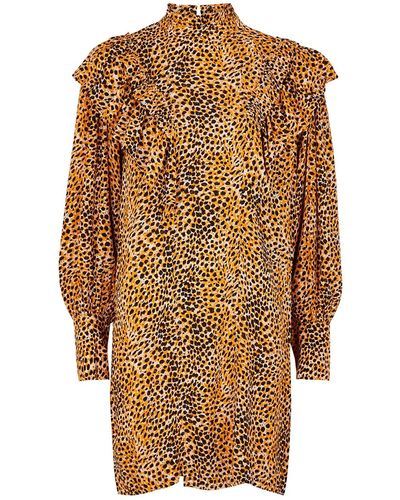 Ganni Leopard-print Crepe Mini Dress - Yellow