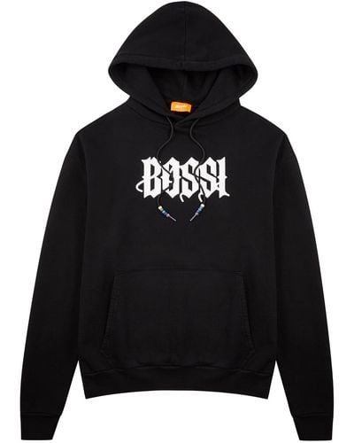 BOSSI SPORTSWEAR Black Logo Hooded Cotton Sweatshirt