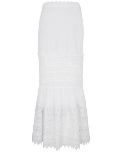 Charo Ruiz Viola Lace-trimmed Cotton-blend Maxi Skirt - White