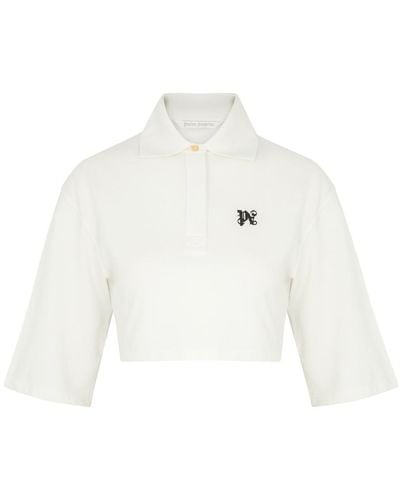 Palm Angels Logo Cropped Piqué Cotton Polo Shirt - White
