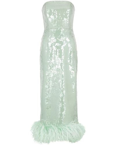 16Arlington 16arlington Minelli Feather-trimmed Sequin Dress - Green
