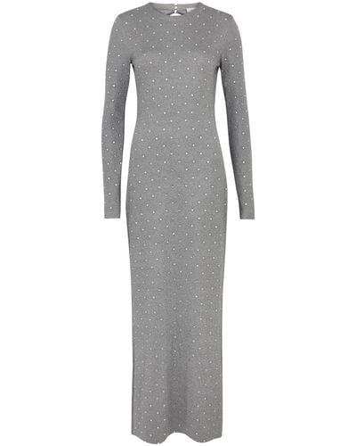 Rabanne Crystal-Embellished Metallic-Knit Maxi Dress - Gray