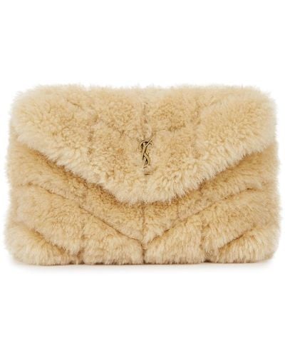Saint Laurent Loulou Puffer Sand Shearling Pouch - Natural