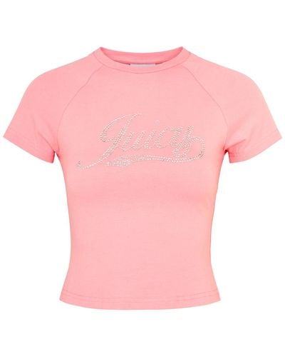 Juicy Couture Retro Logo-Embellished Cotton T-Shirt - Pink