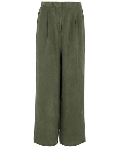 Eileen Fisher Pleated Wide-Leg Jersey Trousers - Green