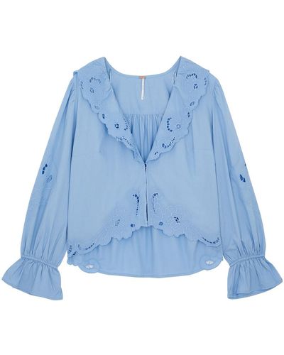 Free People Maisie Broderie Anglaise Cotton Blouse - Blue