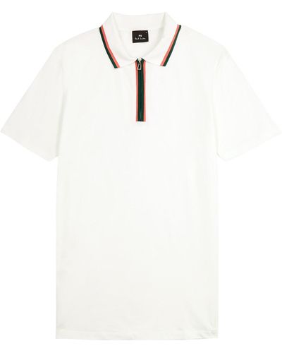 PS by Paul Smith Stripe-trimmed Stretch-cotton Polo Shirt - White