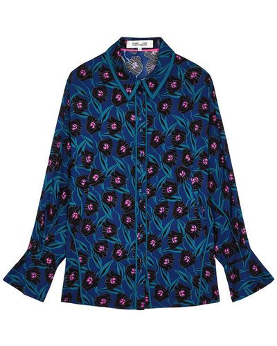 Diane von Furstenberg Alona Printed Jersey Shirt - Blue