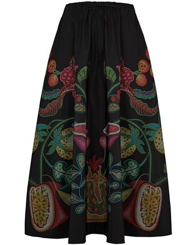 La DoubleJ Floral-print Faille Midi Skirt - Black