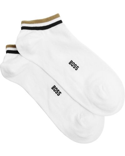 BOSS Striped Cotton-blend Sneaker Socks - White