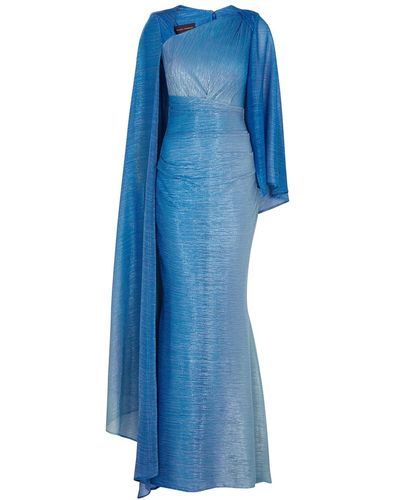 Talbot Runhof Metallic Asymmetric Cape-effect Gown - Blue
