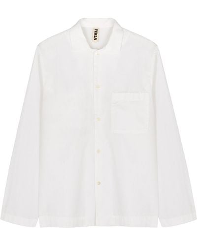 Tekla Poplin Pyjama Shirt - White