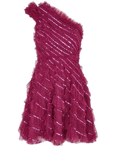 Needle & Thread Spiral Sequin-embellished Tulle Mini Dress - Purple
