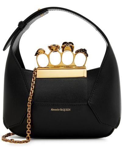 Alexander McQueen The Jeweled Hobo Mini Leather Top Handle Bag - Black