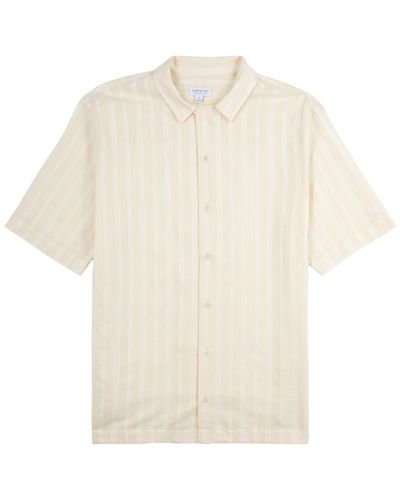 Sunspel Striped Embroidered Cotton Shirt - White