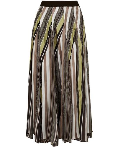 High Chanson Striped Plissé Satin Midi Skirt - Multicolour