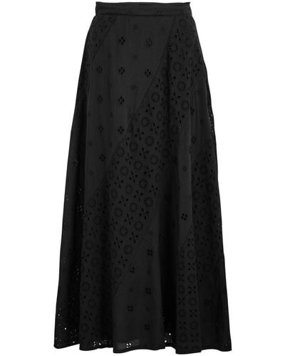 RIXO London Hudson Broderie-Anglaise Cotton Maxi Skirt - Black