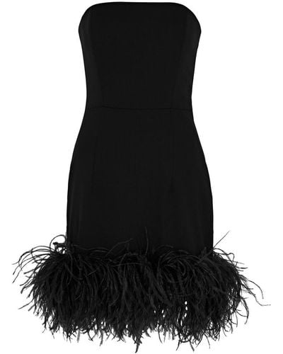 16Arlington Minelli Feather-trimmed Mini Dress - Black
