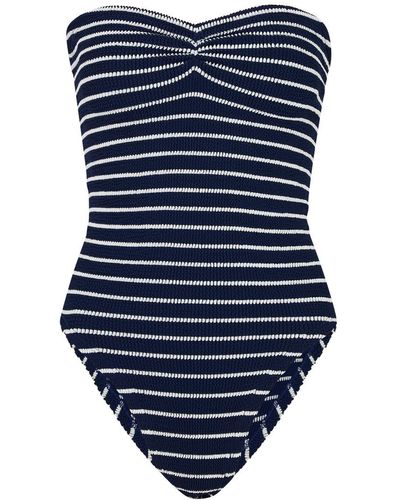 Hunza G Brooke Striped Seersucker Swimsuit - Blue