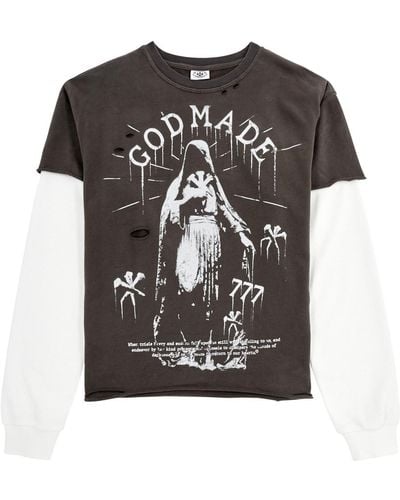 God Made Heavenly Trials Layered Printed Cotton Top - Black