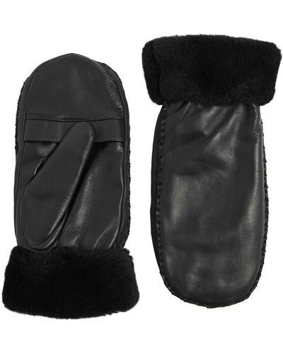 Agnelle Marie Alix Fur-lined Leather Mittens - Black