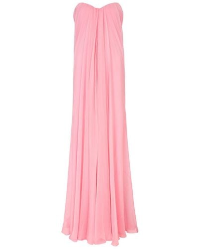 Alexander McQueen Strapless Pleated Silk Maxi Dress - Pink