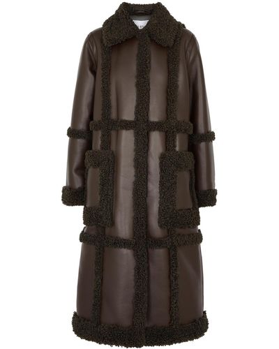 Stand Studio Patrice Panelled Faux Shearling Coat - Brown