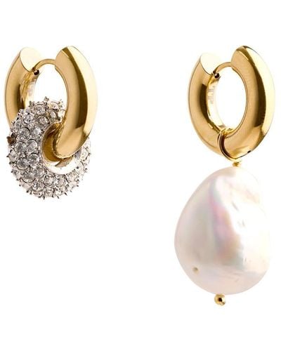 Timeless Pearly Asymmetric 24Kt-Plated Hoop Earrings - Metallic