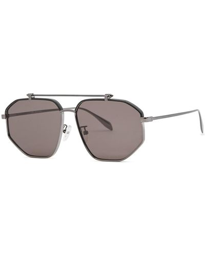 Alexander McQueen Gunmetal Aviator-style Sunglasses, Sunglasses, - Grey