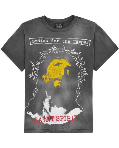 SAINT Mxxxxxx Saint Reaper Printed Cotton T-shirt - Gray