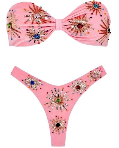Oceanus Stella Embellished Bandeau Bikini - Pink