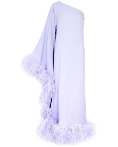‎Taller Marmo Balear One-Shoulder Feather-Trimmed Maxi Dress - Purple