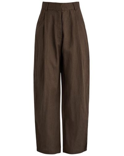 AEXAE Wide-Leg Linen Pants - Brown