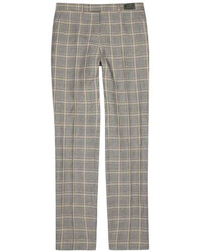 Gucci Checked Linen And Wool-Blend Trousers - Grey