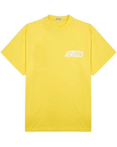 Annie Hood Jumble Logo-Print Cotton T-Shirt - Yellow
