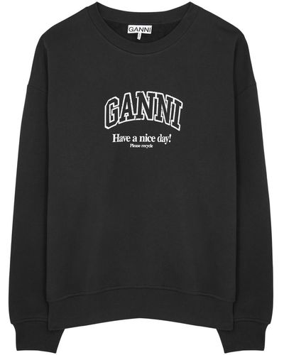 Ganni Logo-Print Cotton Sweatshirt - Black