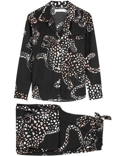 Desmond & Dempsey The Jag Printed Cotton Pyjama Set - Black