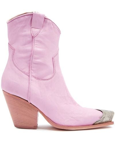 Free People Brayden Leather Cowboy Boots - Pink