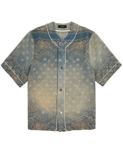 Amiri Bandana-jacquard Denim Shirt - Grey