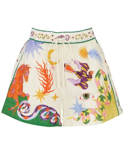 ALÉMAIS Seeker Printed Linen Shorts, Shorts, - White